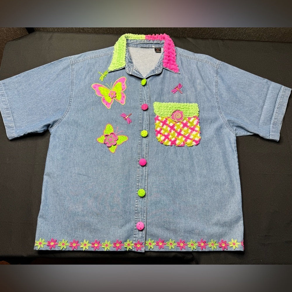Women Embellished Appliqué Cheniile Embroidery XL Top button covers Butterflies - Picture 2 of 13
